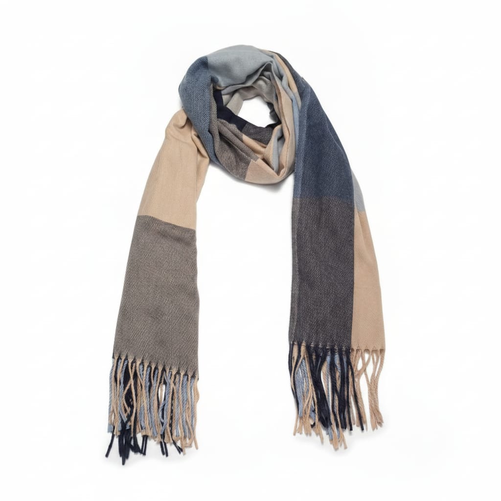 Sciarpa uomo a quadri grandi con frange - Blu