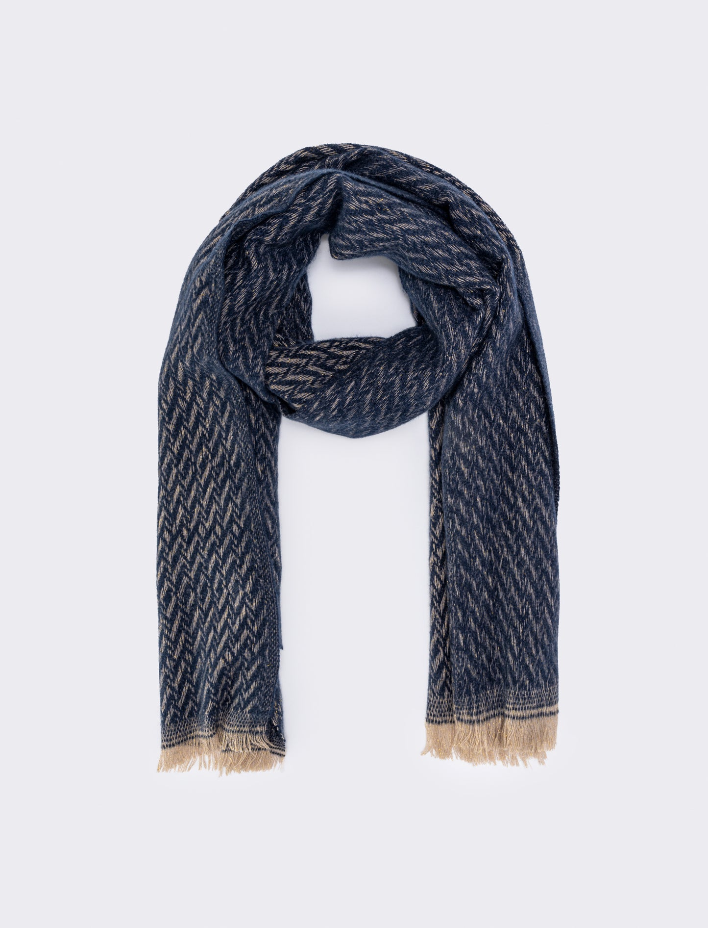 Zigzag lurex scarf with fringes - Blue