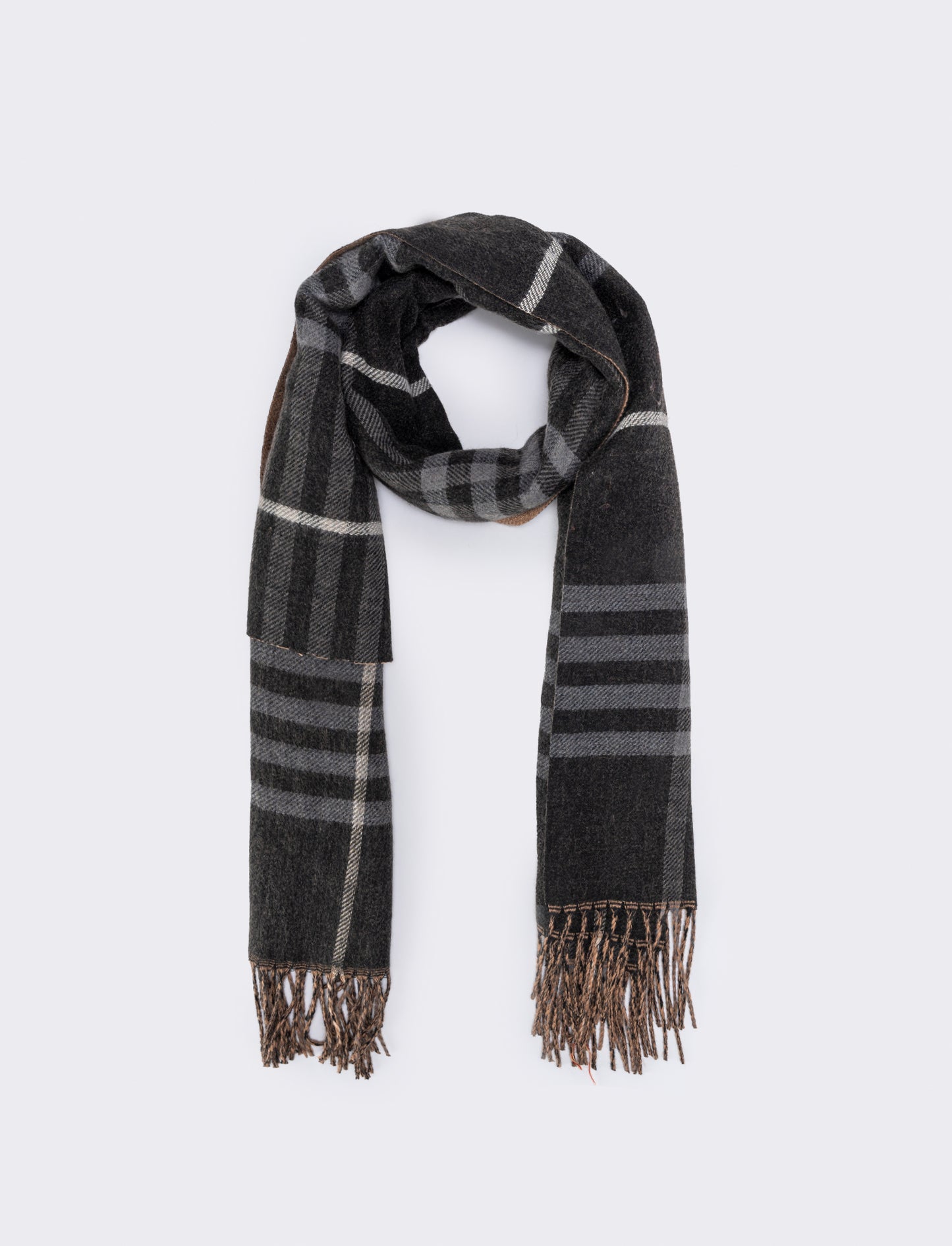 Double face scarf with fringes - Black