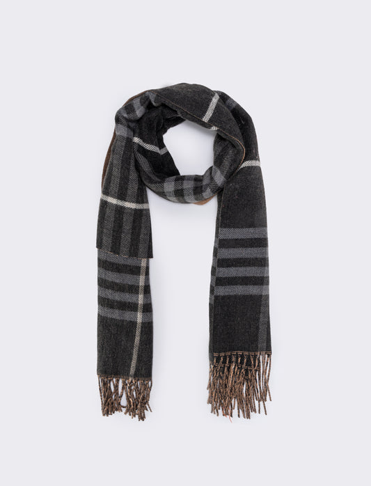 Sciarpa double face con frange - Nero