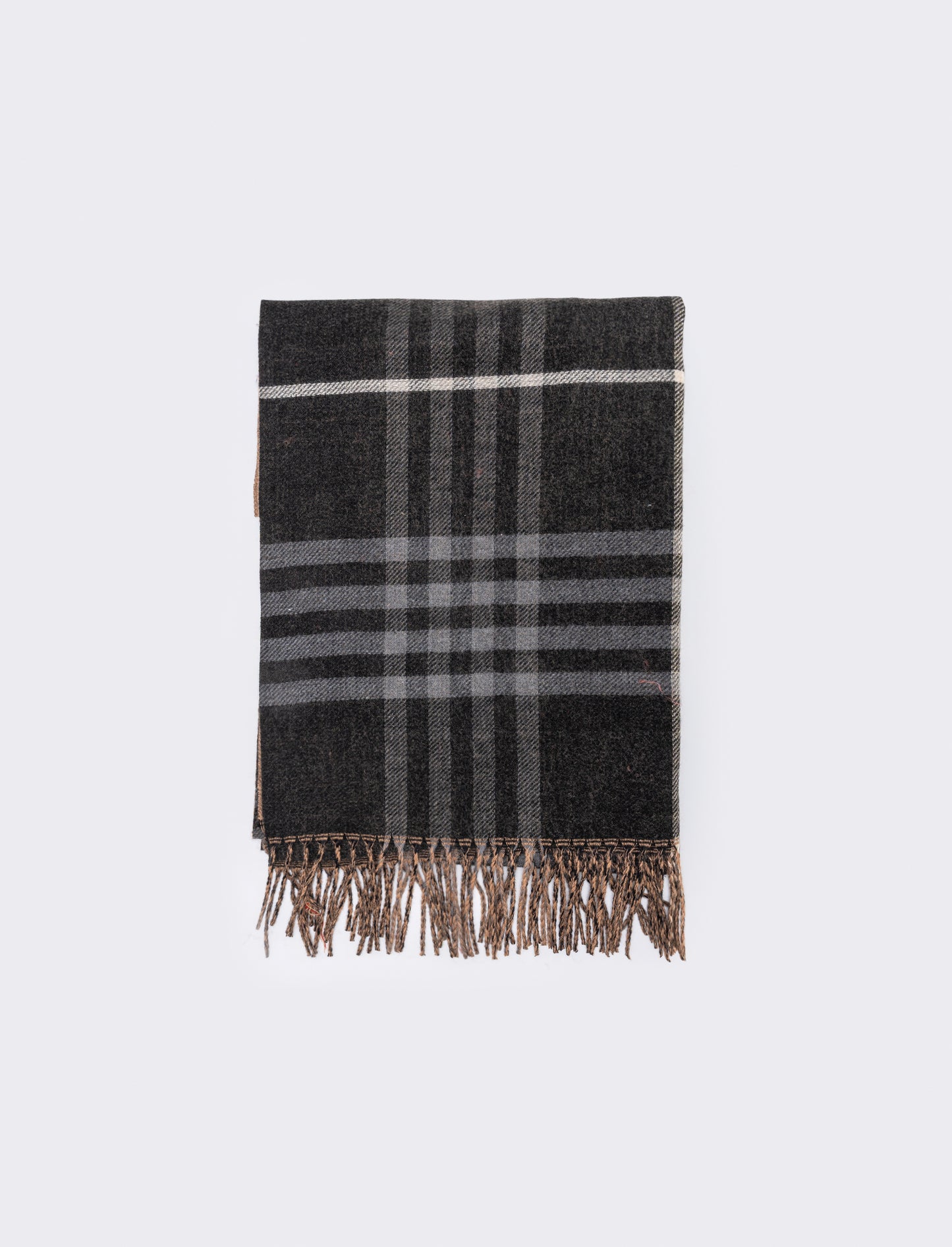 Double face scarf with fringes - Black