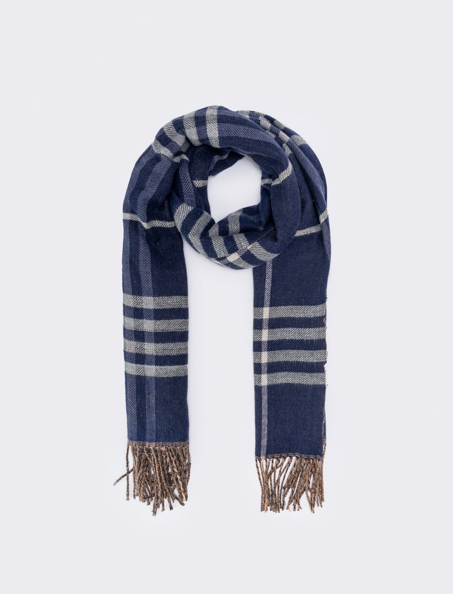 Double face scarf with fringes - Blue