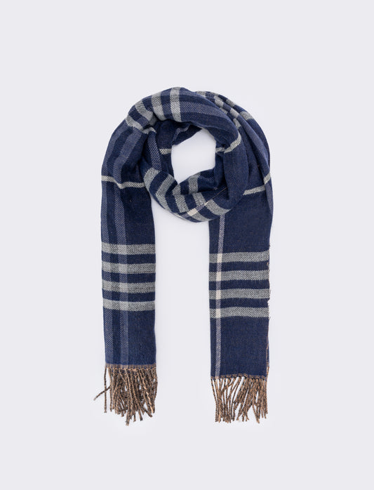 Sciarpa double face con frange - Blu