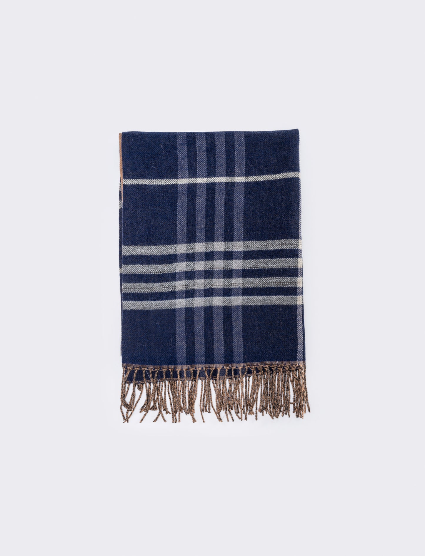 Double face scarf with fringes - Blue