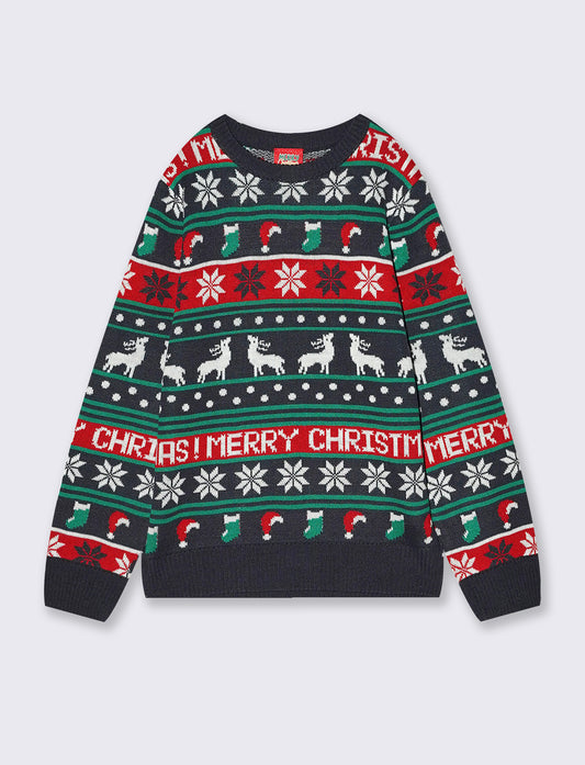 Christmas Jacquard Knit Sweater Crew Neck Model - Blue
