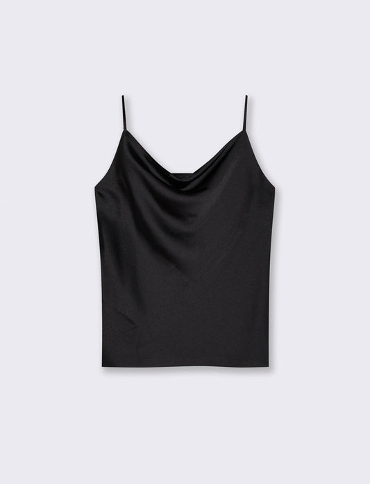 Top raso con bretelline - Nero