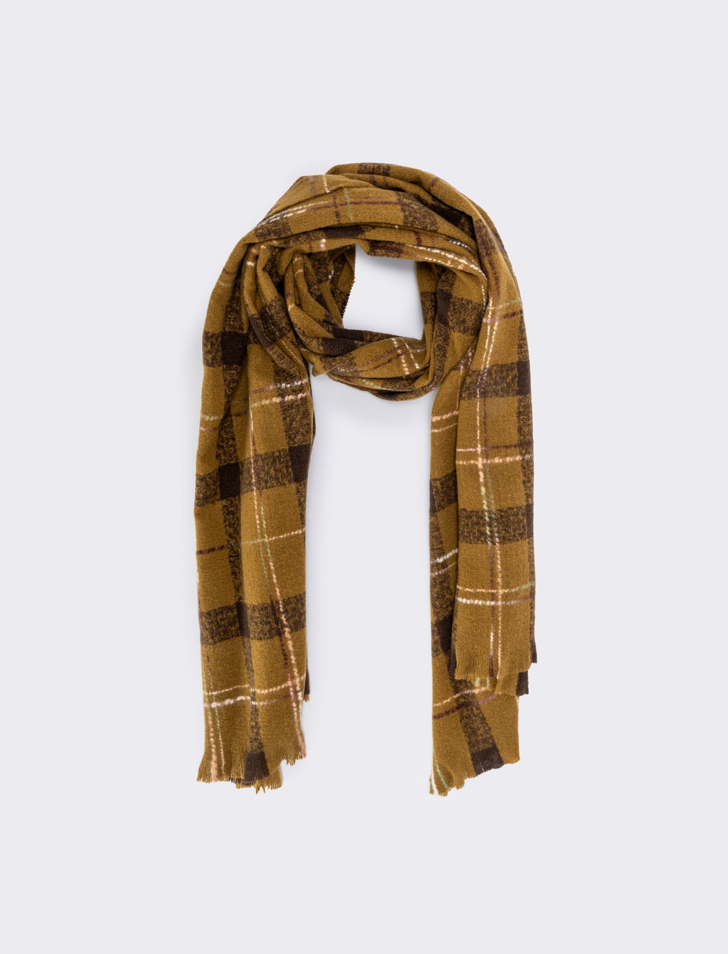 Men's Checked Scarf with Fringes - Green