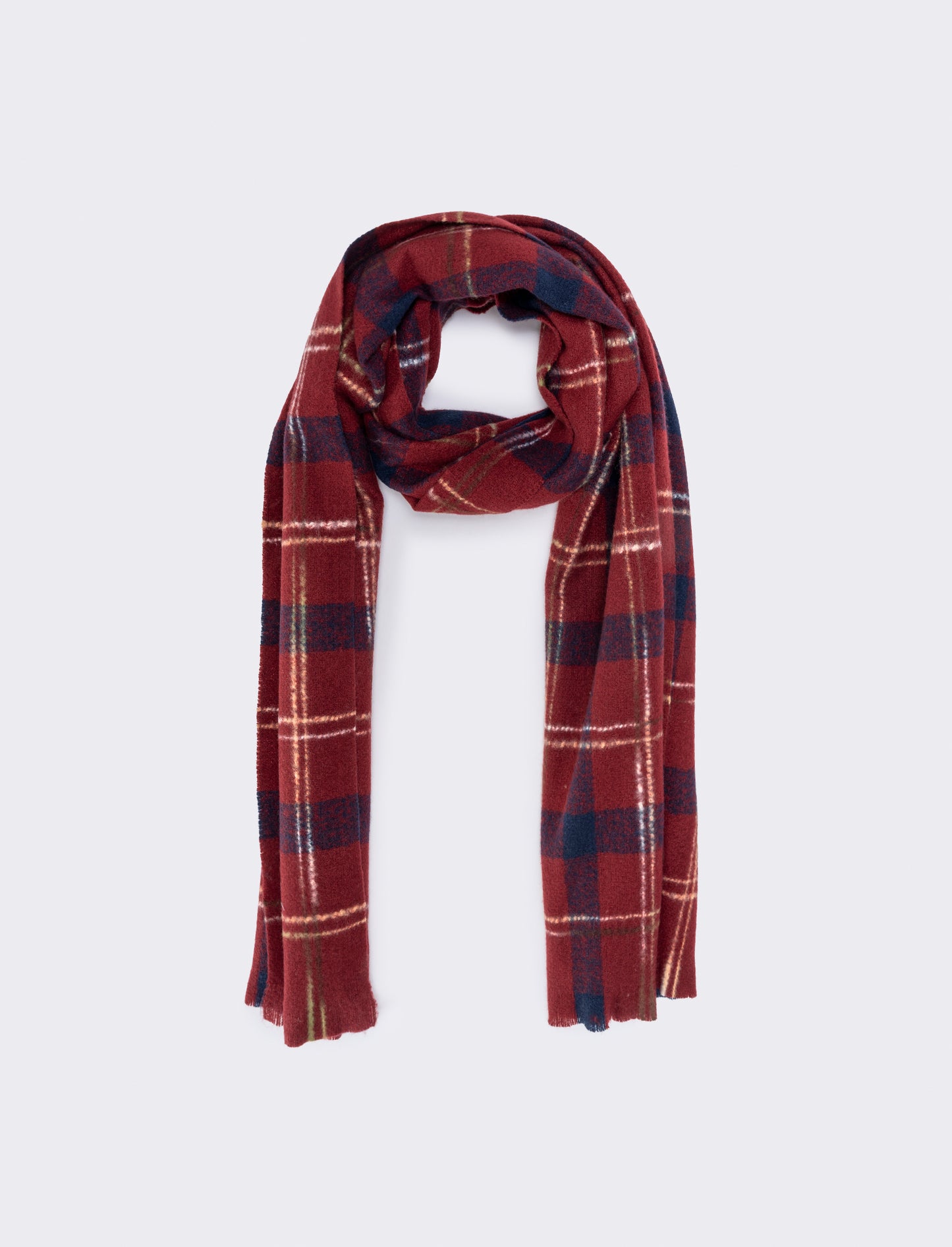 Men's Checked Scarf with Fringes - Red