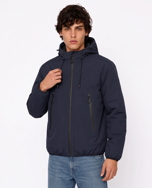 Windproof Jacket with Padded Hood - Blue