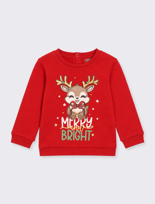 Long Sleeve Christmas Sweatshirt Crew Neck - Red