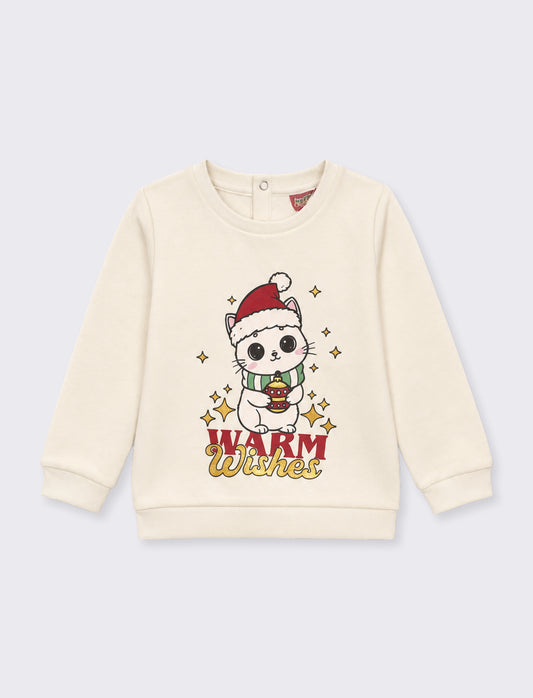 Long Sleeve Christmas Sweatshirt Crew Neck - White