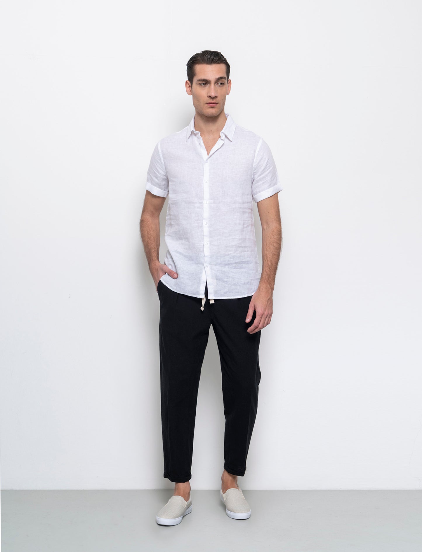 Pantaloni jogger in tessuto misto lino da uomo - Nero