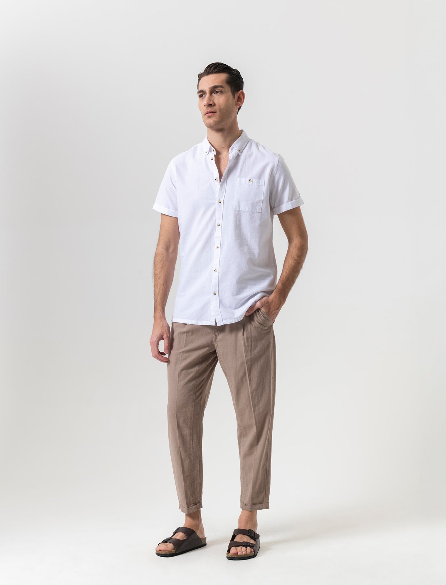 Pantaloni jogger in tessuto misto lino da uomo - Grigio tortora