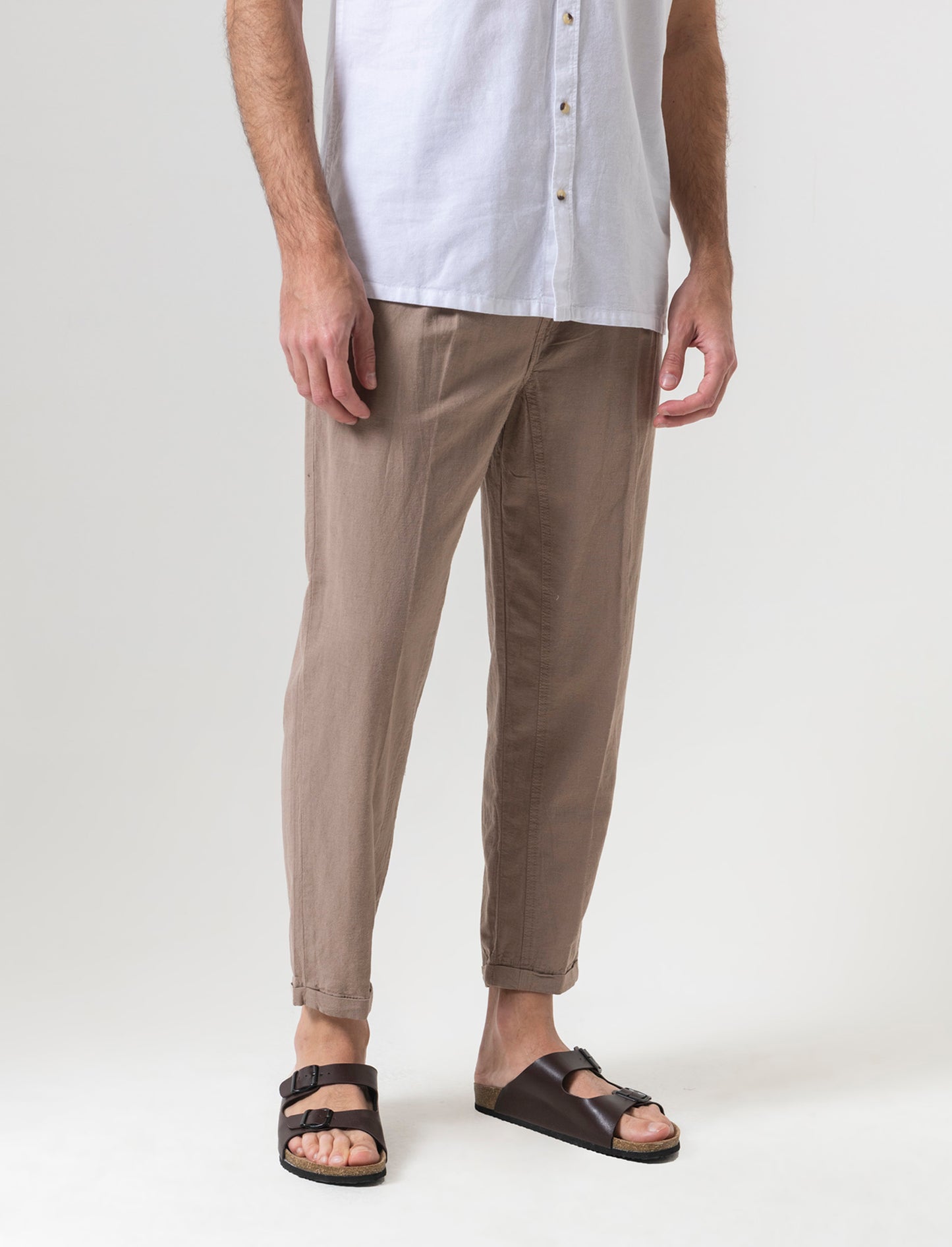 Pantaloni jogger in tessuto misto lino da uomo - Grigio tortora