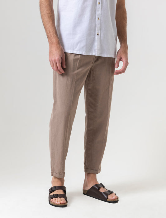 Pantaloni jogger in tessuto misto lino da uomo - Grigio tortora
