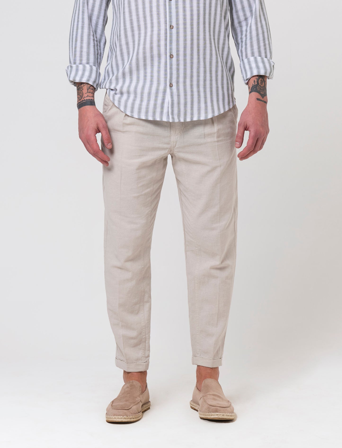 Pantaloni jogger in tessuto misto lino da uomo - Grigio ghiaccio