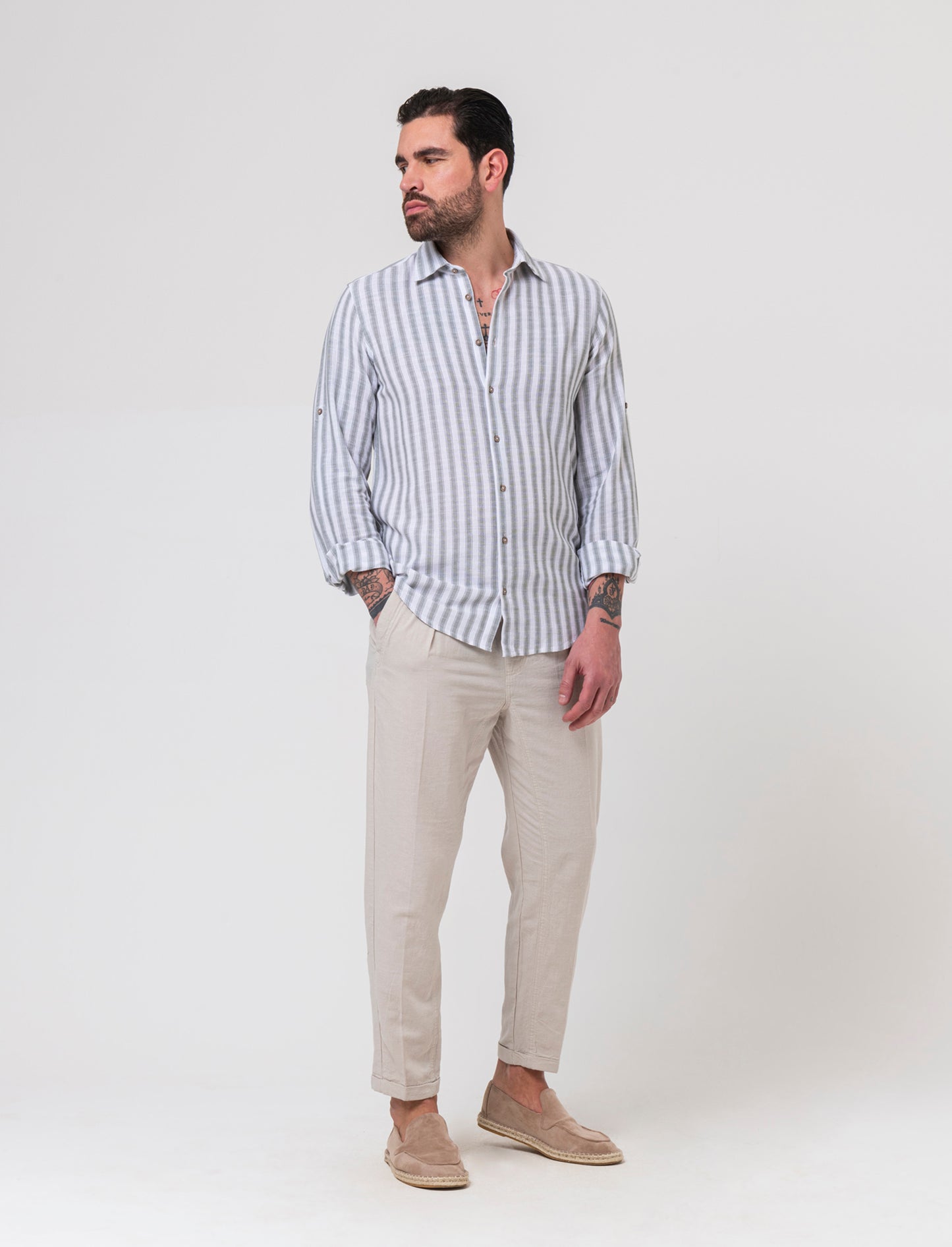 Pantaloni jogger in tessuto misto lino da uomo - Grigio ghiaccio