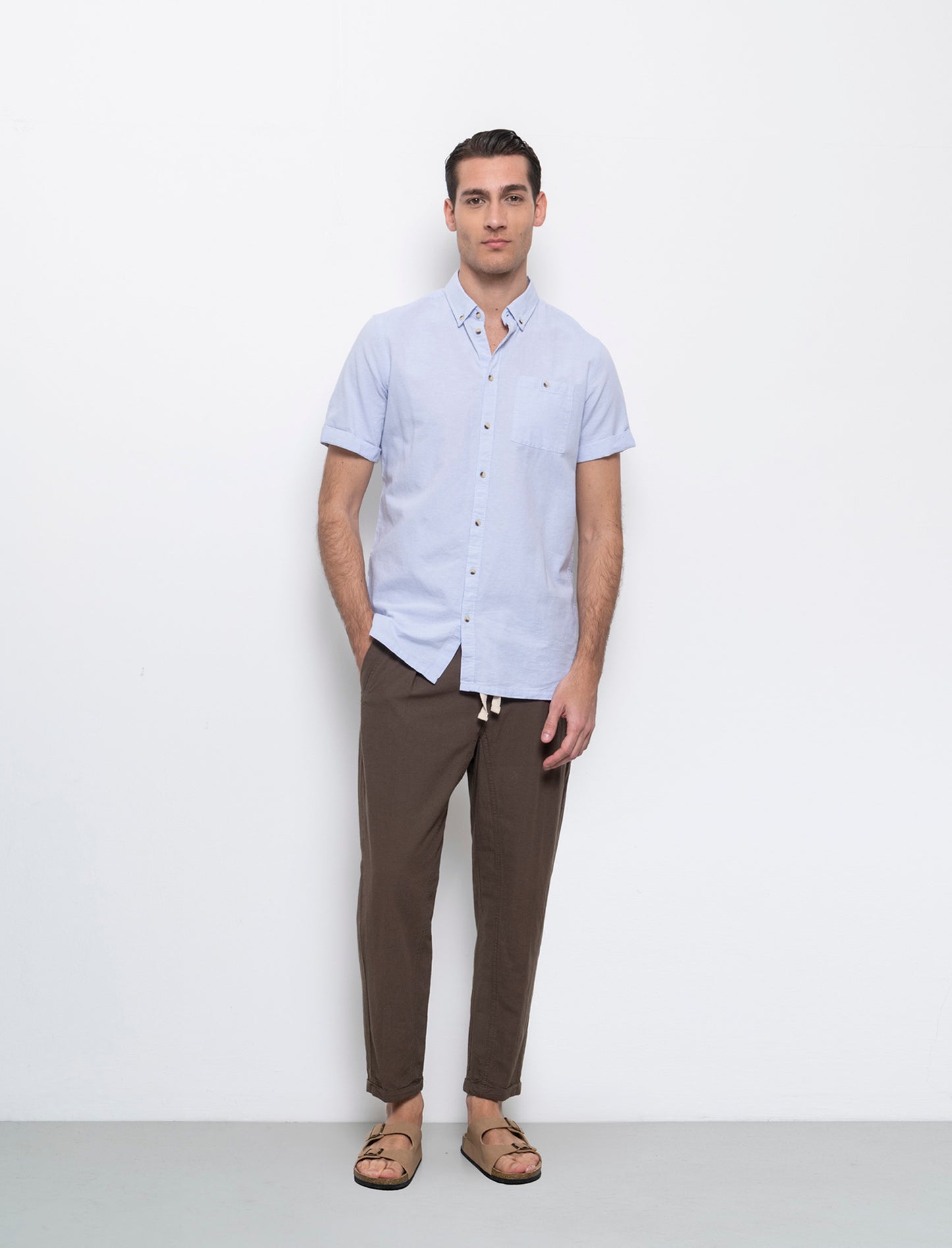 Pantaloni jogger in tessuto misto lino da uomo - Verde kaki