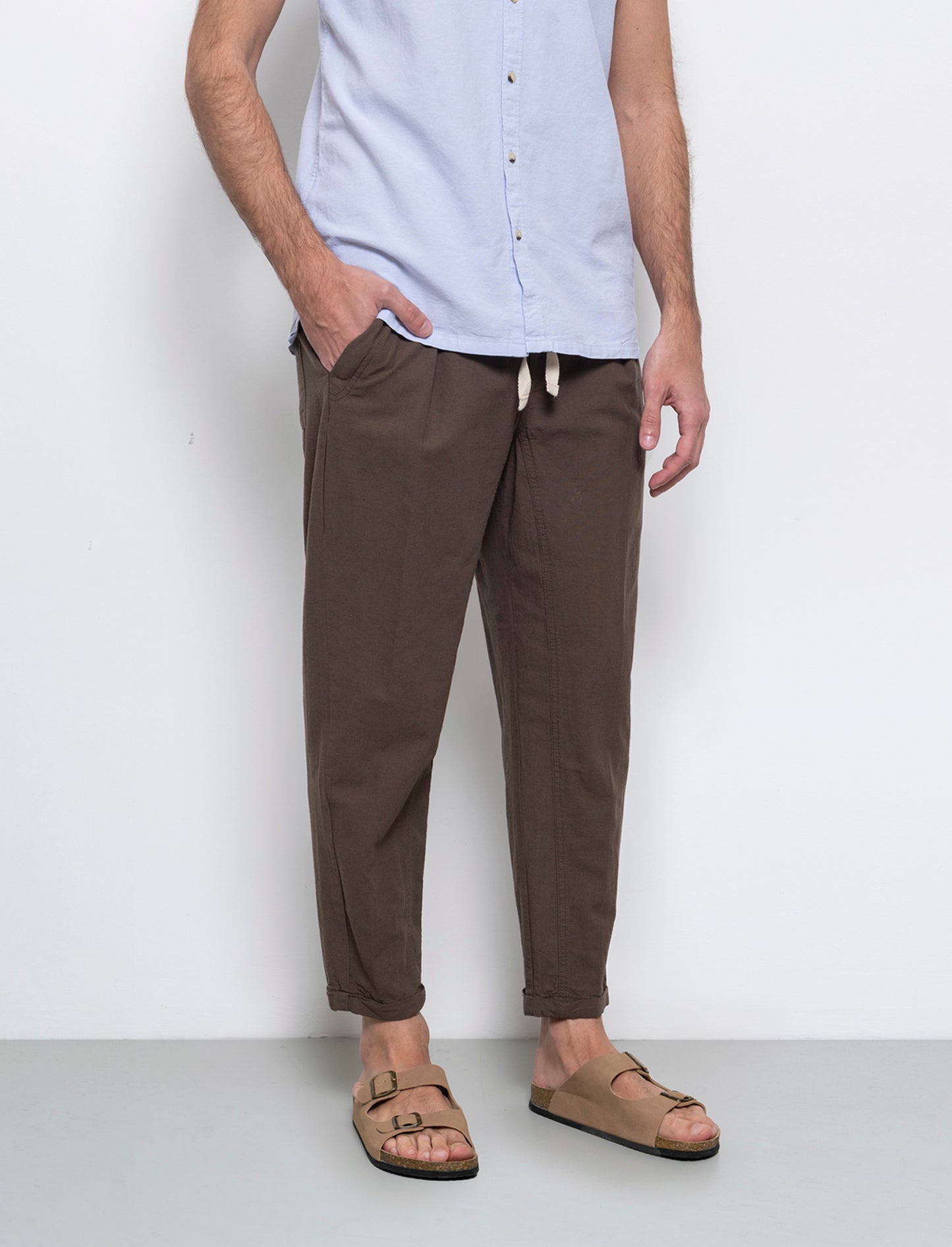 Pantaloni jogger in tessuto misto lino da uomo - Verde kaki