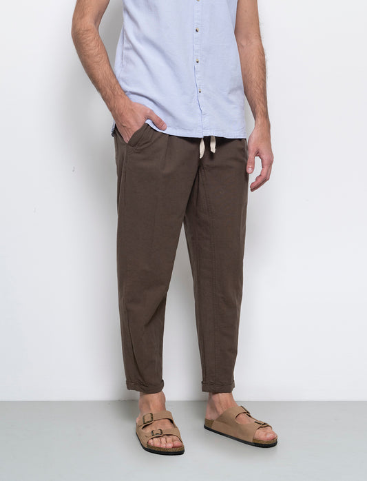 Pantaloni jogger in tessuto misto lino da uomo - Verde kaki