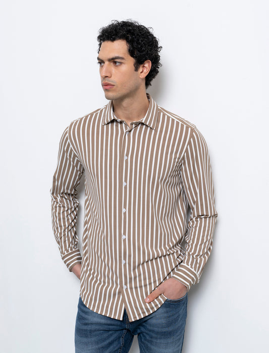 Camicia a righe soft touch regular fit da uomo - Grigio tortora