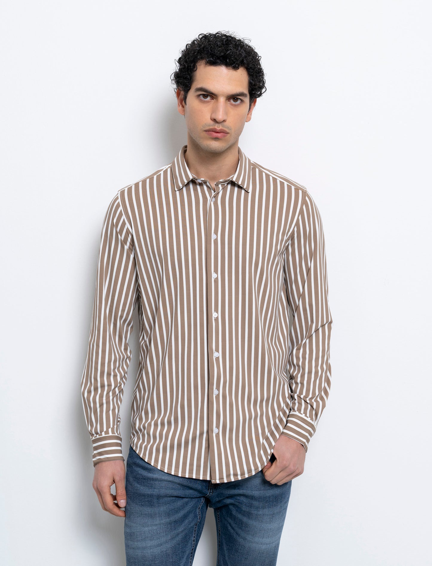 Camicia a righe soft touch regular fit da uomo - Grigio tortora