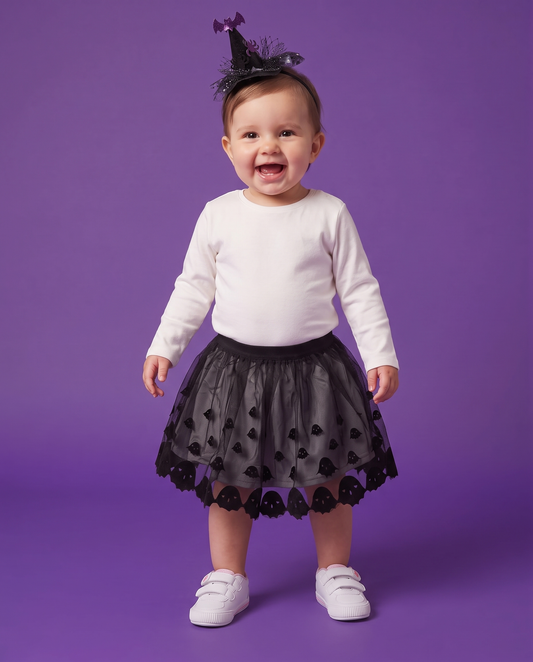 Gonna in tulle stile Halloween con stampa - Nero