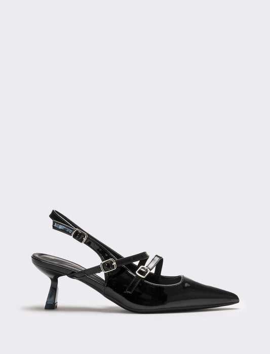 Slingback con fibbie sul davanti - Nero