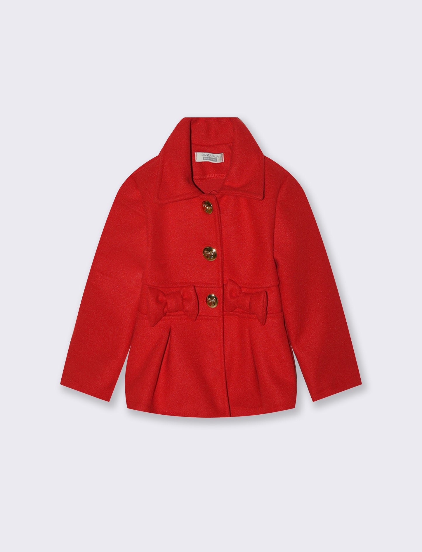 Cappotto in panno con fiocchi decorativi. - Rosso