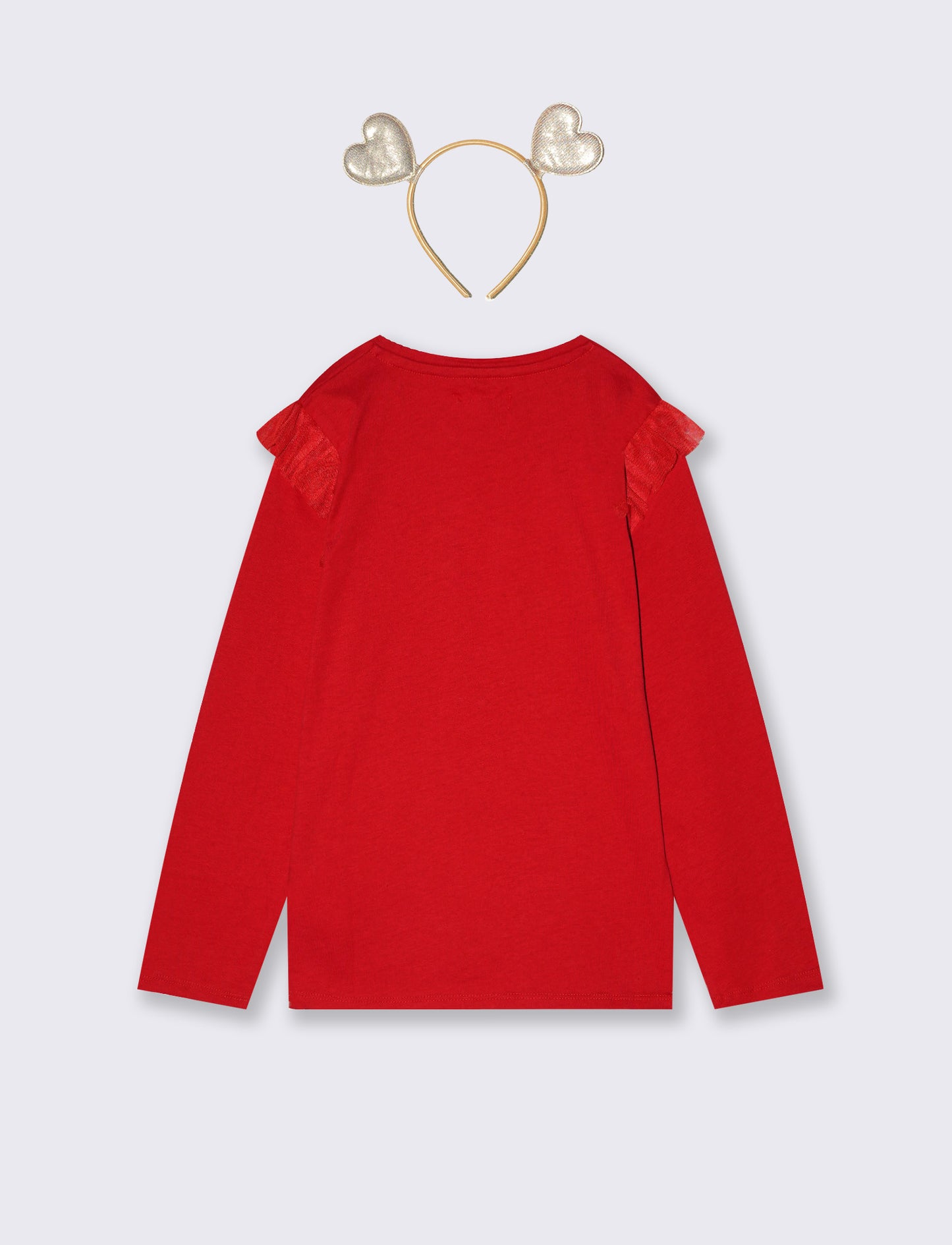T-shirt lunga natalizia con tulle e strass - Rosso