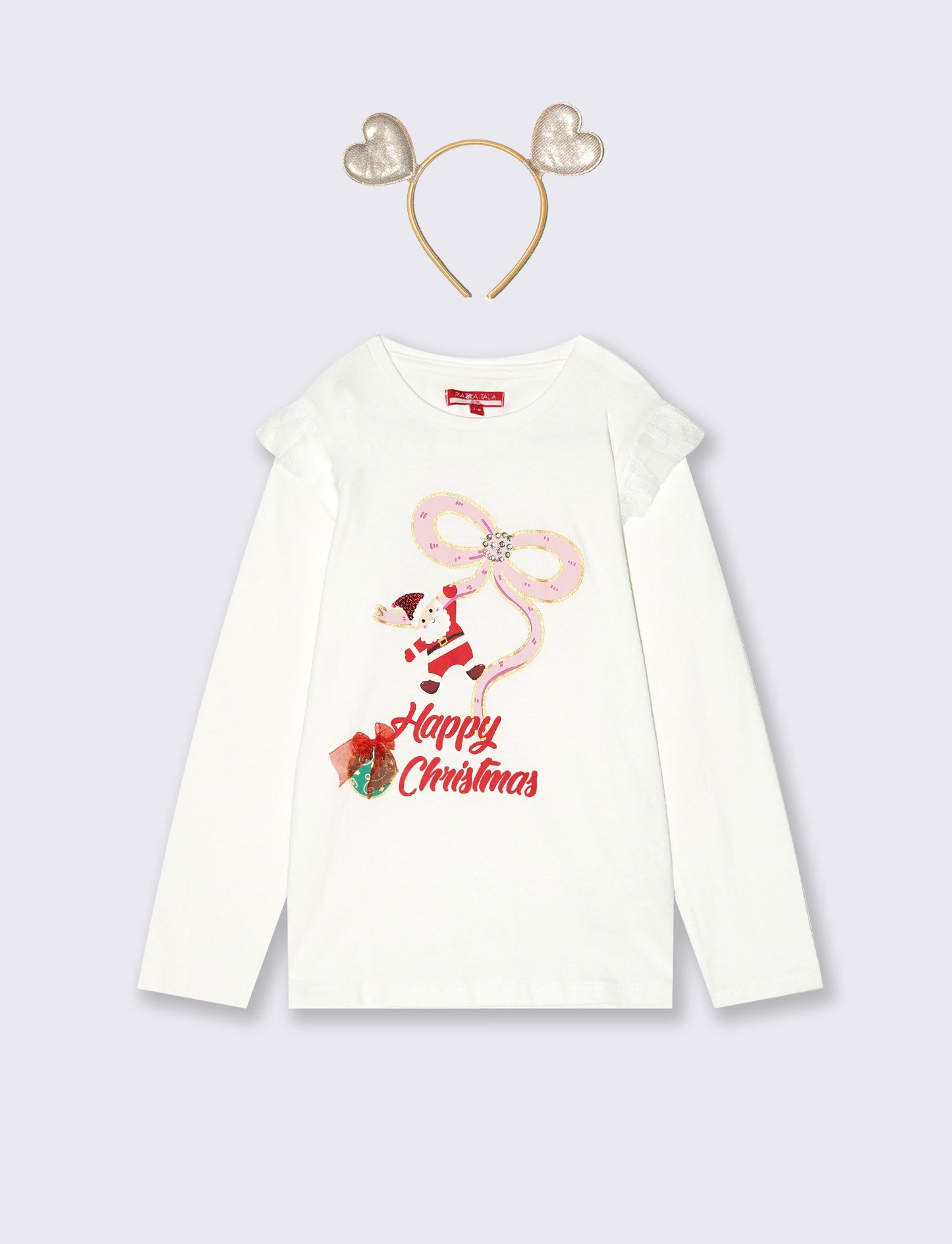 T-shirt lunga natalizia con tulle e strass - Bianco latte
