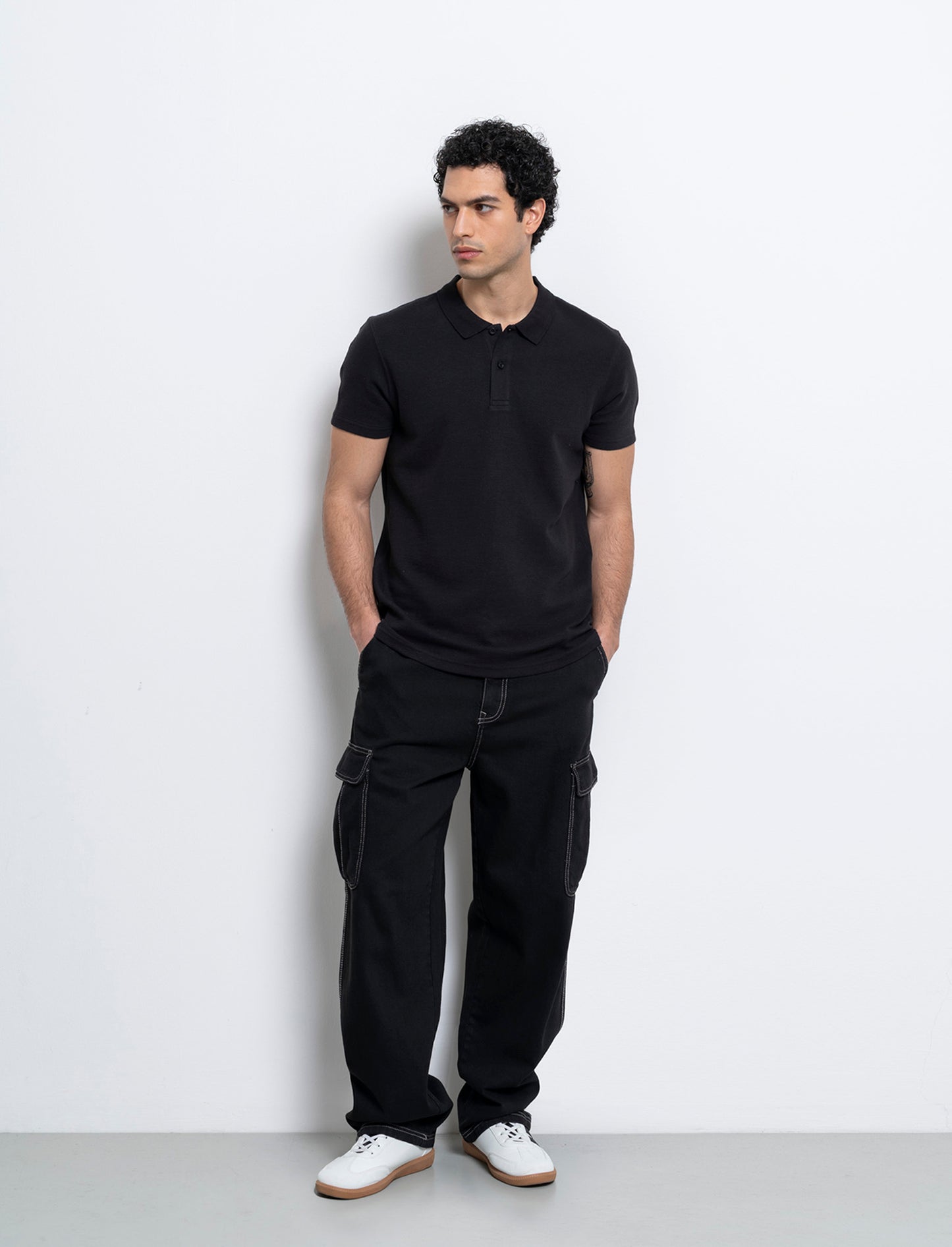 Polo in tessuto struttura ottoman da uomo - Nero
