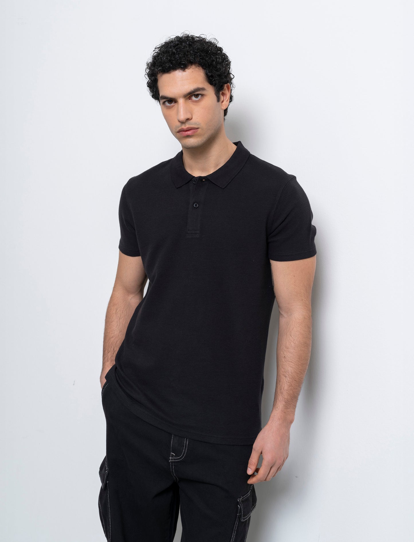 Polo in tessuto struttura ottoman da uomo - Nero
