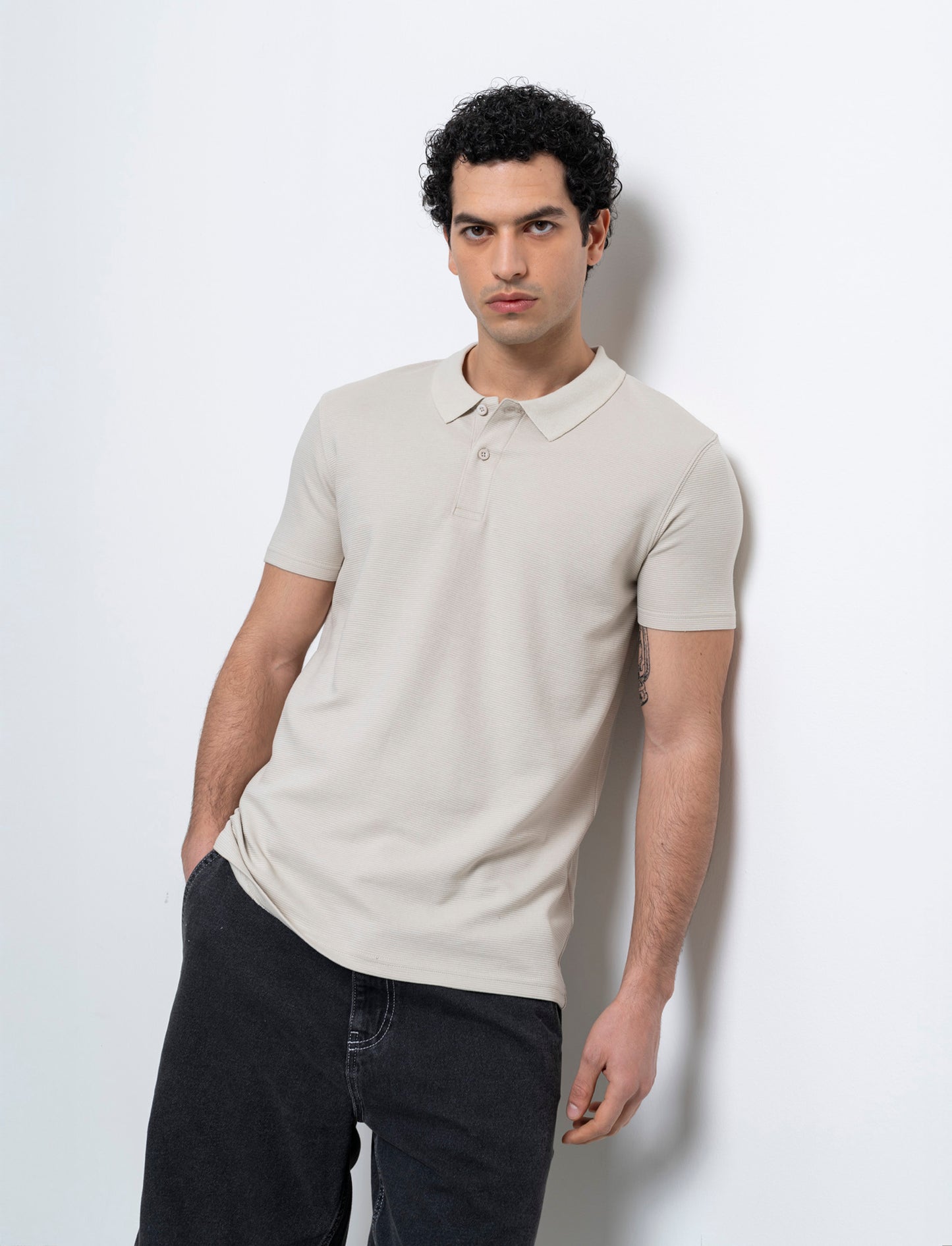 Polo in tessuto struttura ottoman da uomo - Grigio ghiaccio