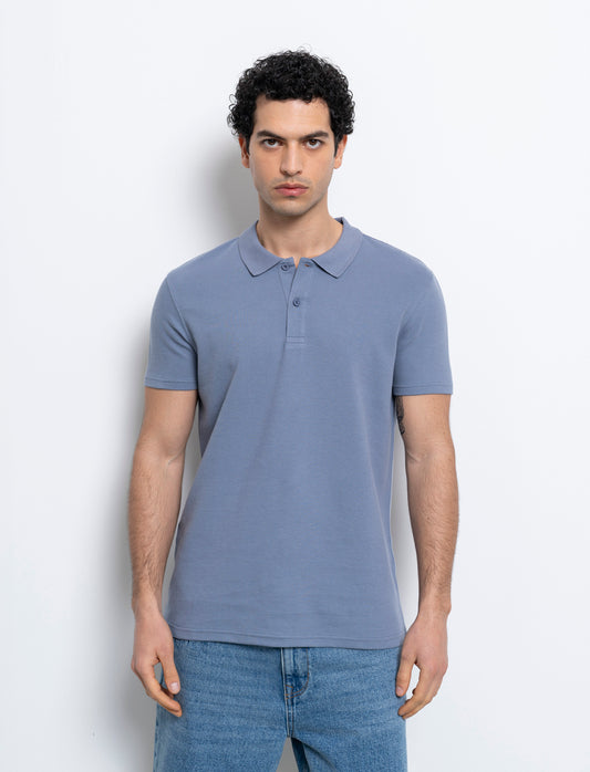 Man's ottoman fabric polo shirt - Sky blue