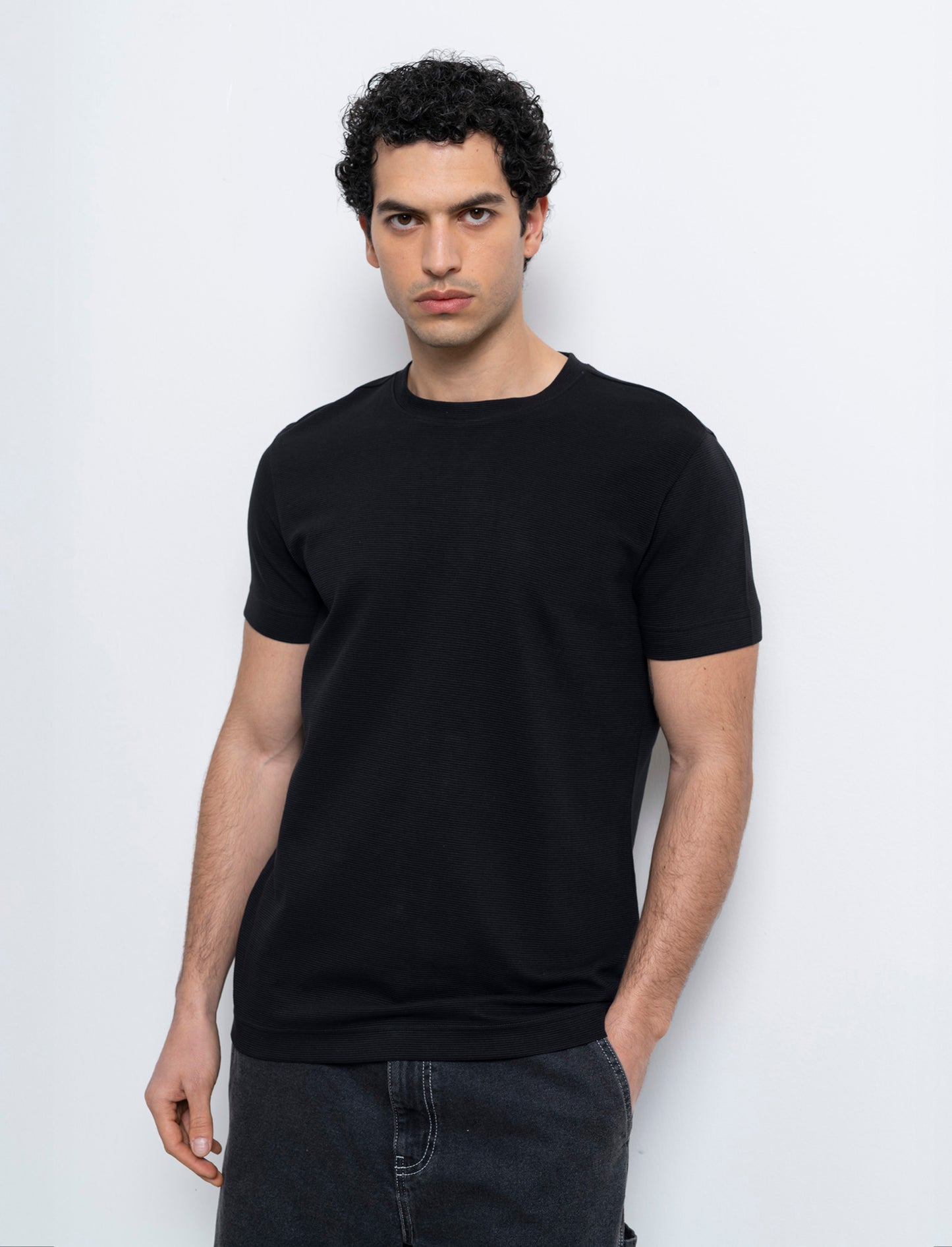 T-shirt struttura ottoman da uomo - Nero