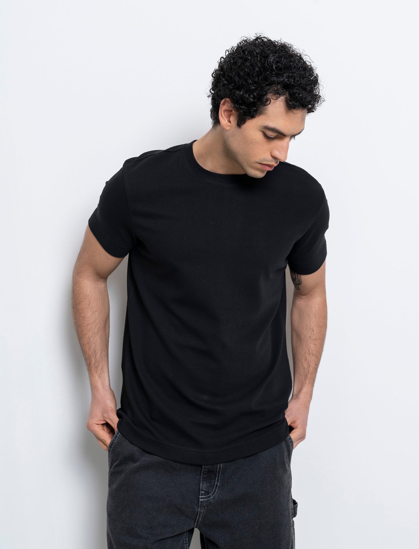 T-shirt struttura ottoman da uomo - Nero