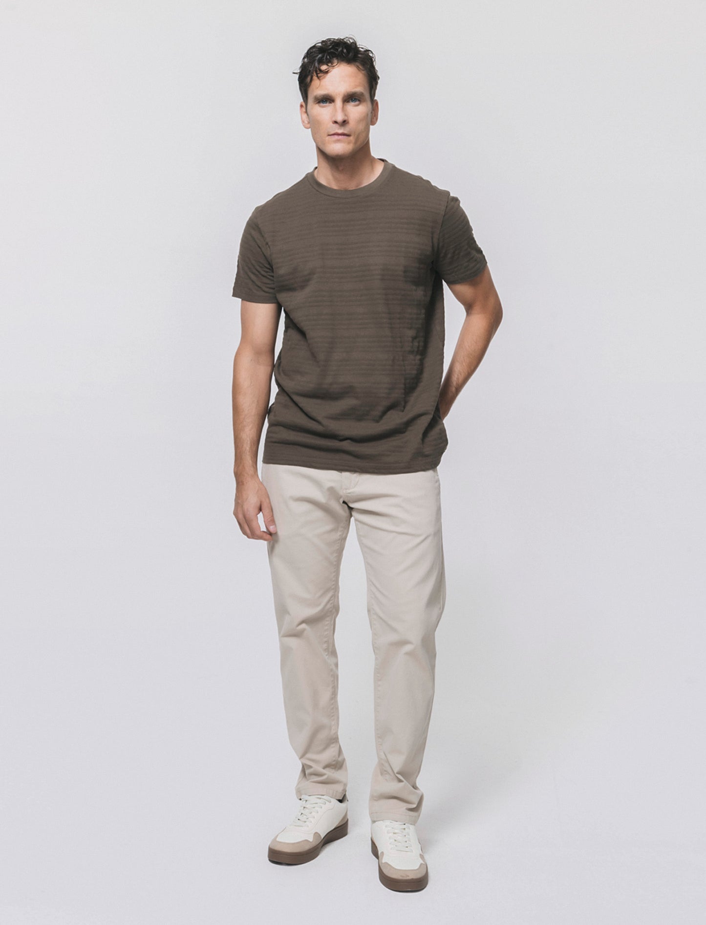 T-shirt jacquard effetto righe da uomo - Verde kaki