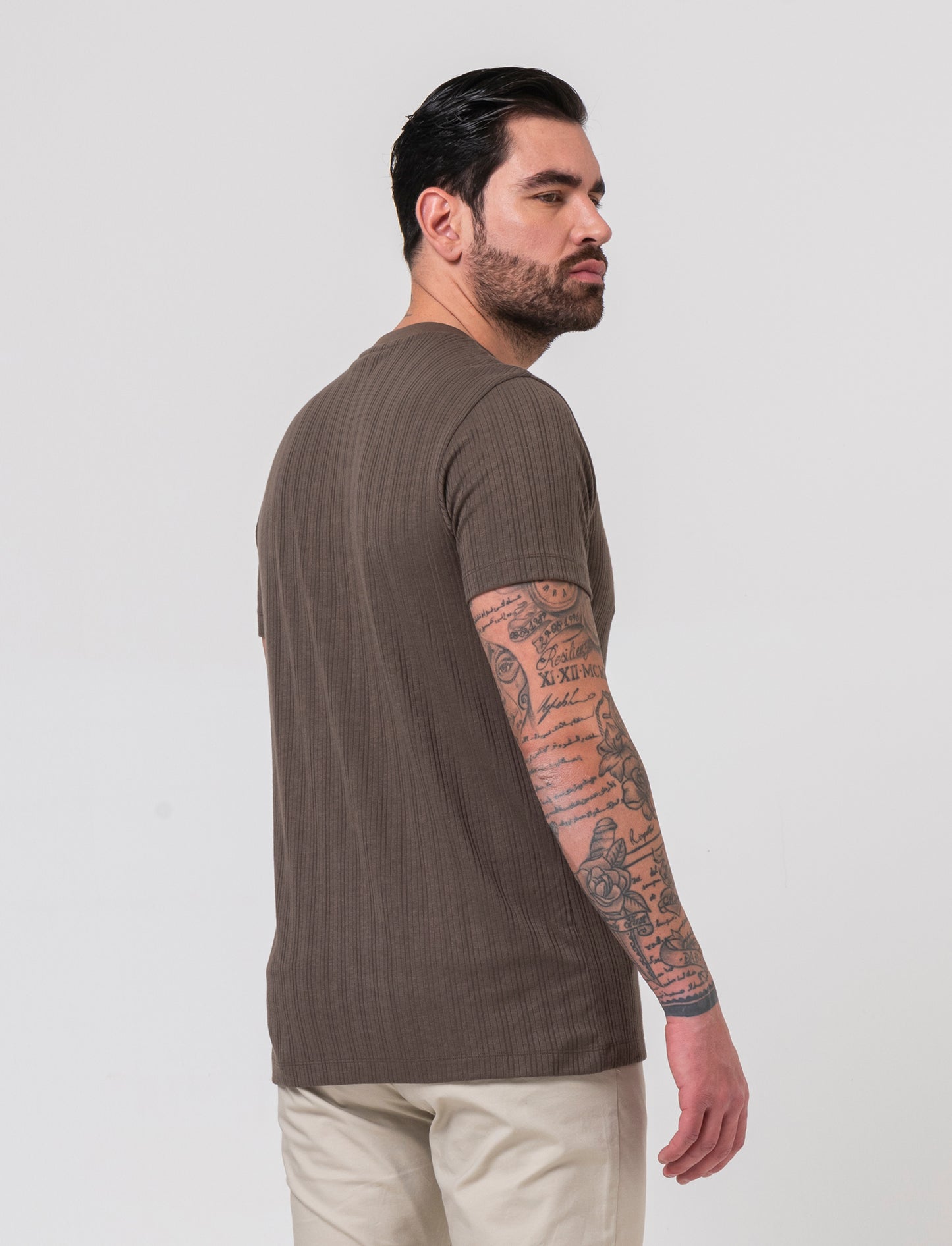 T-shirt a coste effetto maglia da uomo - Grigio fango