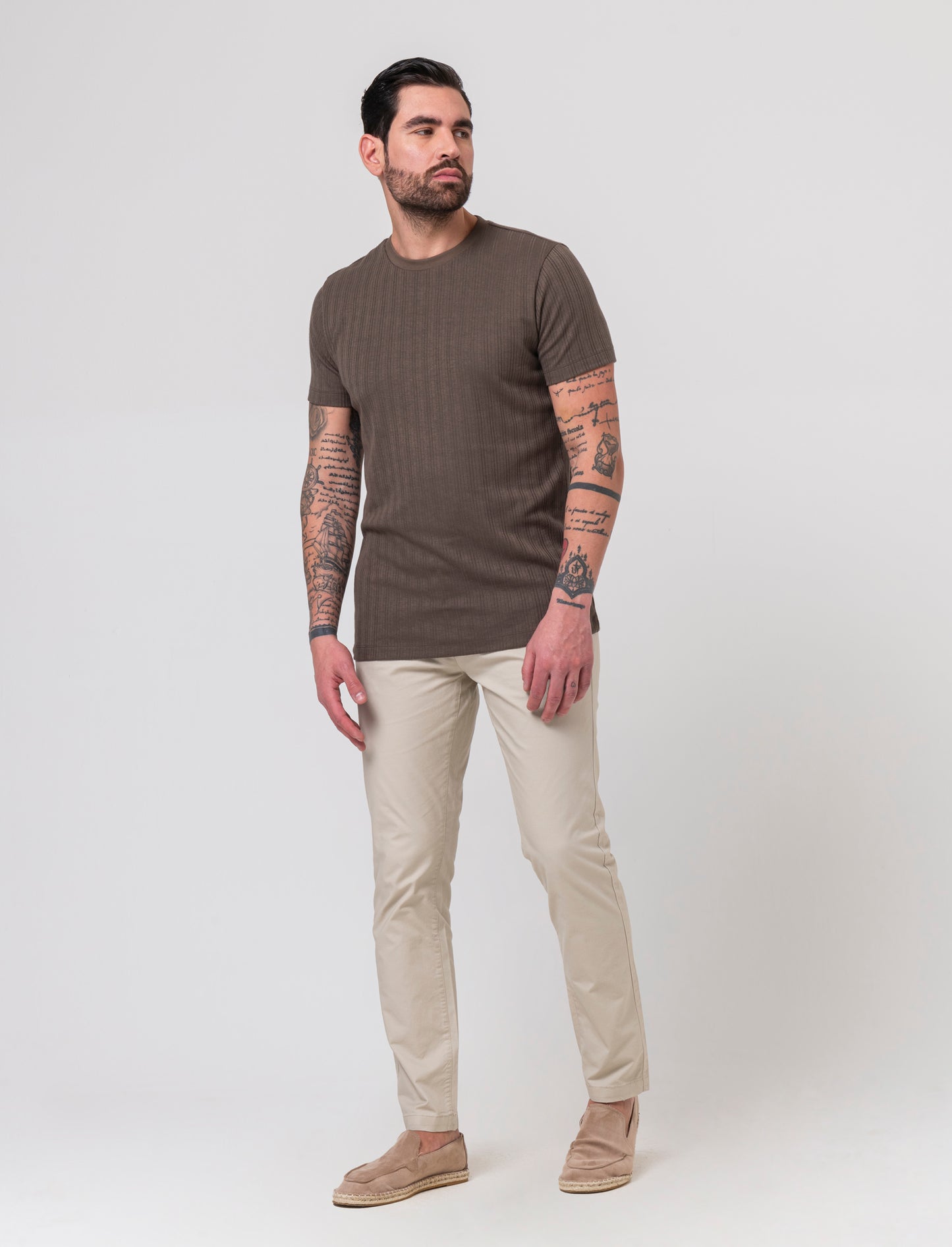 T-shirt a coste effetto maglia da uomo - Grigio fango