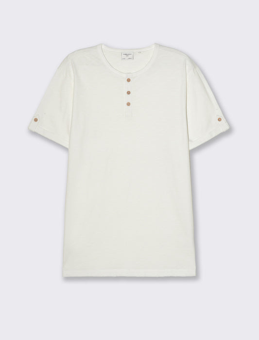 T-shirt in cotone con collo a serafino da uomo - Bianco