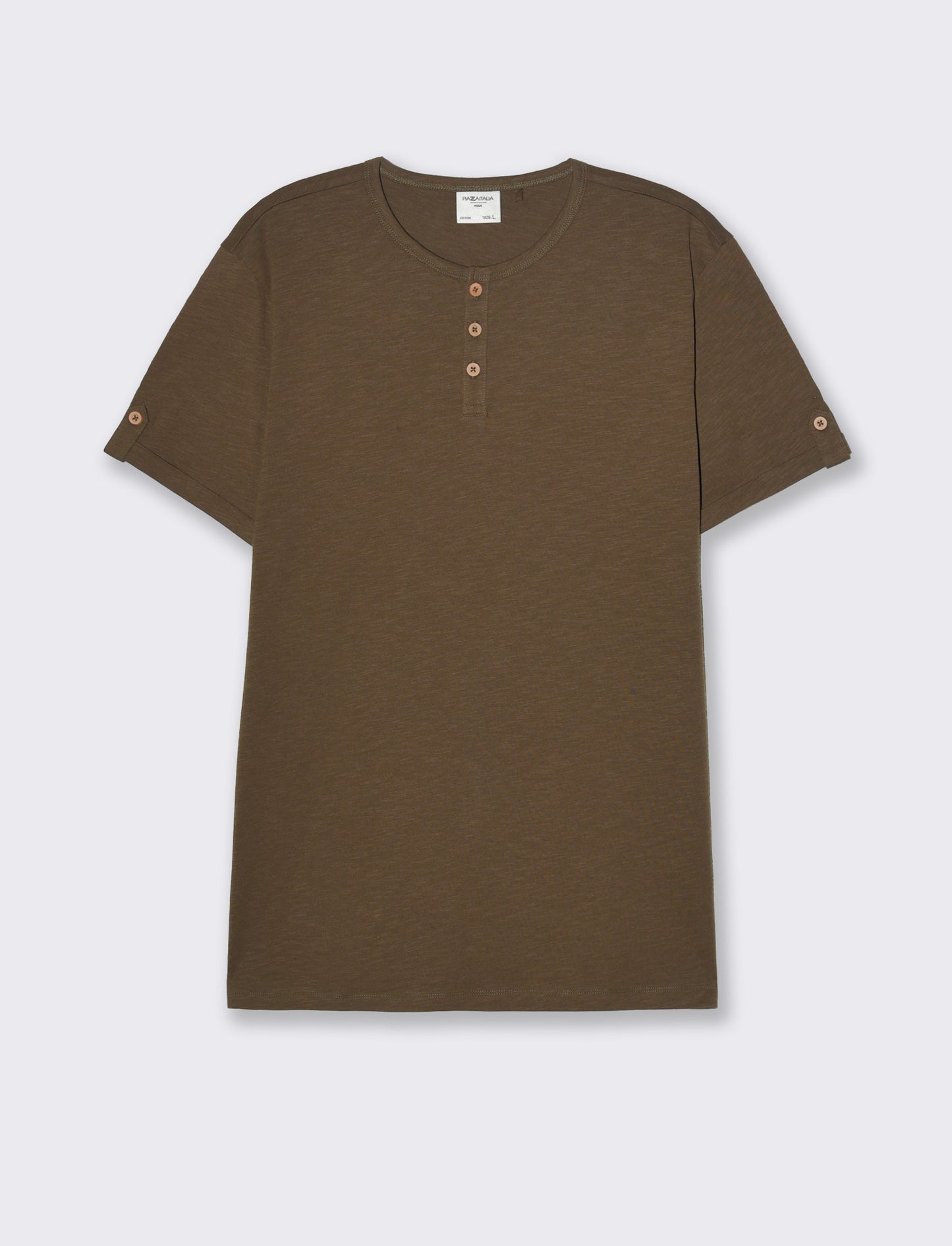T-shirt in cotone con collo a serafino da uomo - Verde kaki