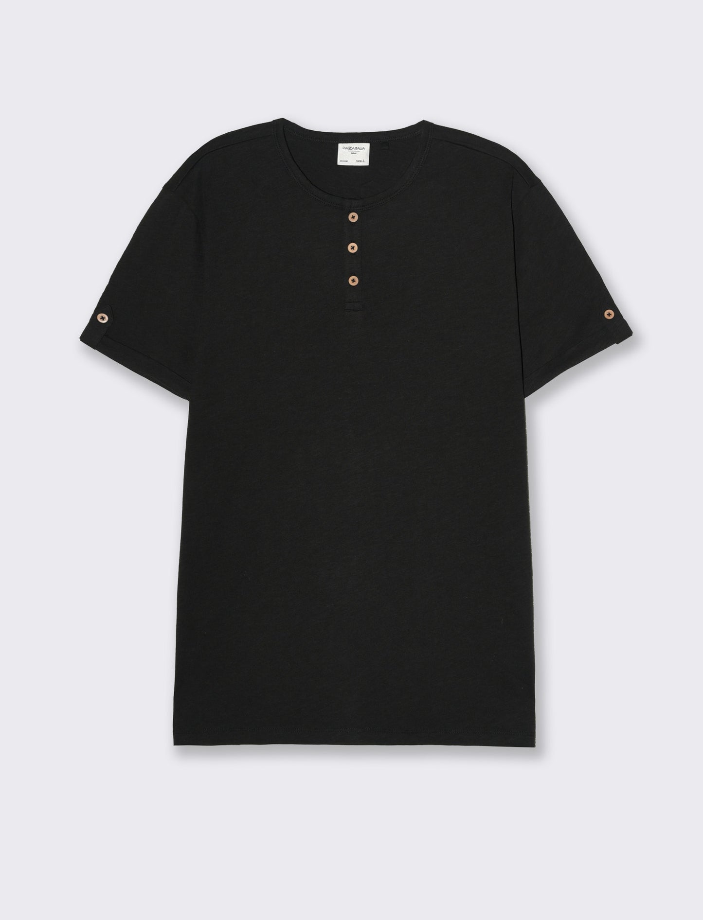T-shirt in cotone con collo a serafino da uomo - Nero