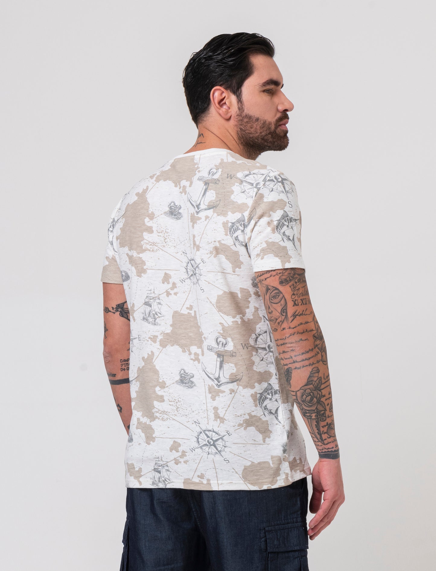 T-shirt in cotone con stampa all over da uomo - Bianco