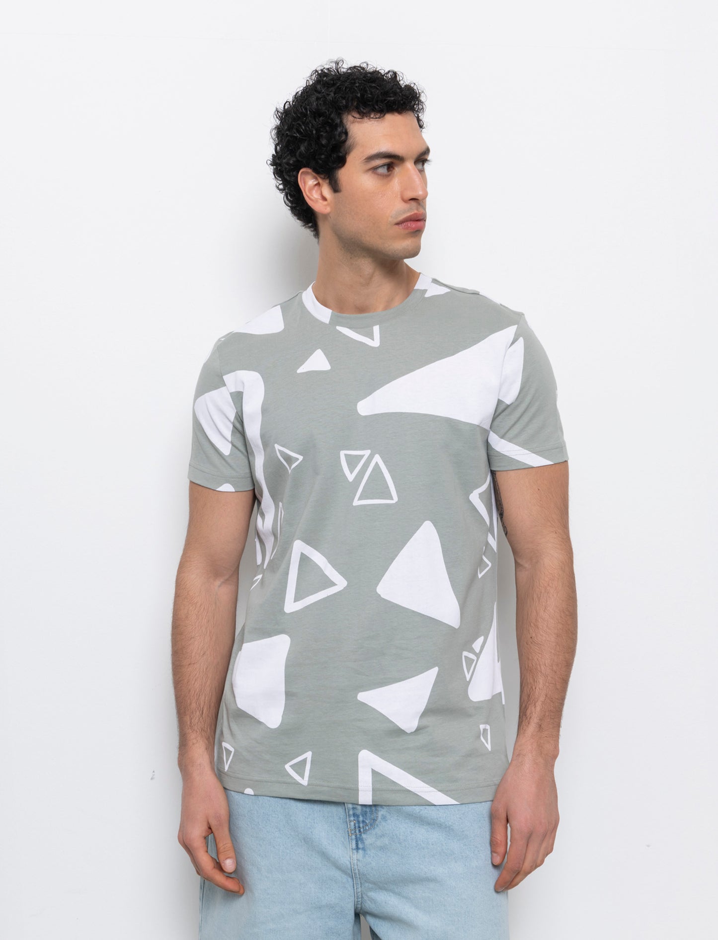 T-shirt in cotone con stampa astratta all over da uomo - Verde