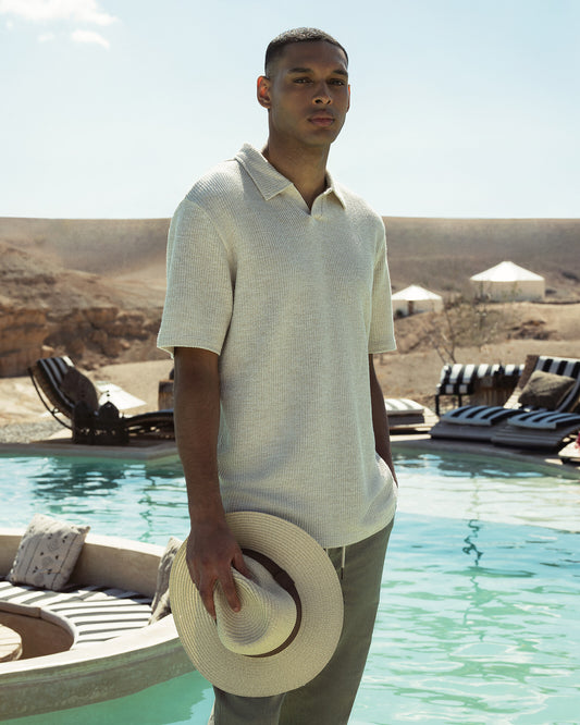 Polo con struttura a maglia da uomo - Beige ecru