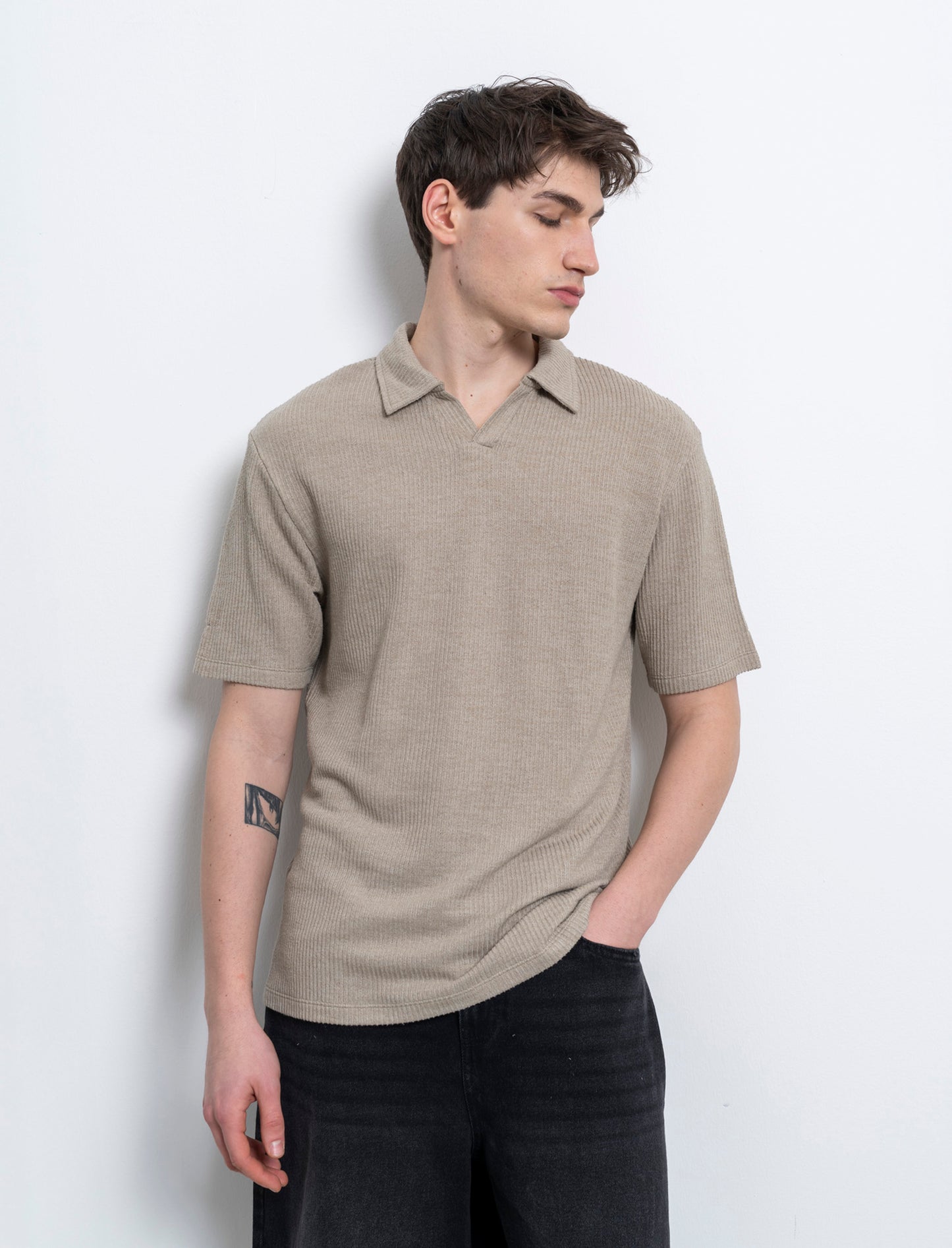 Polo con struttura a maglia da uomo - Verde salvia