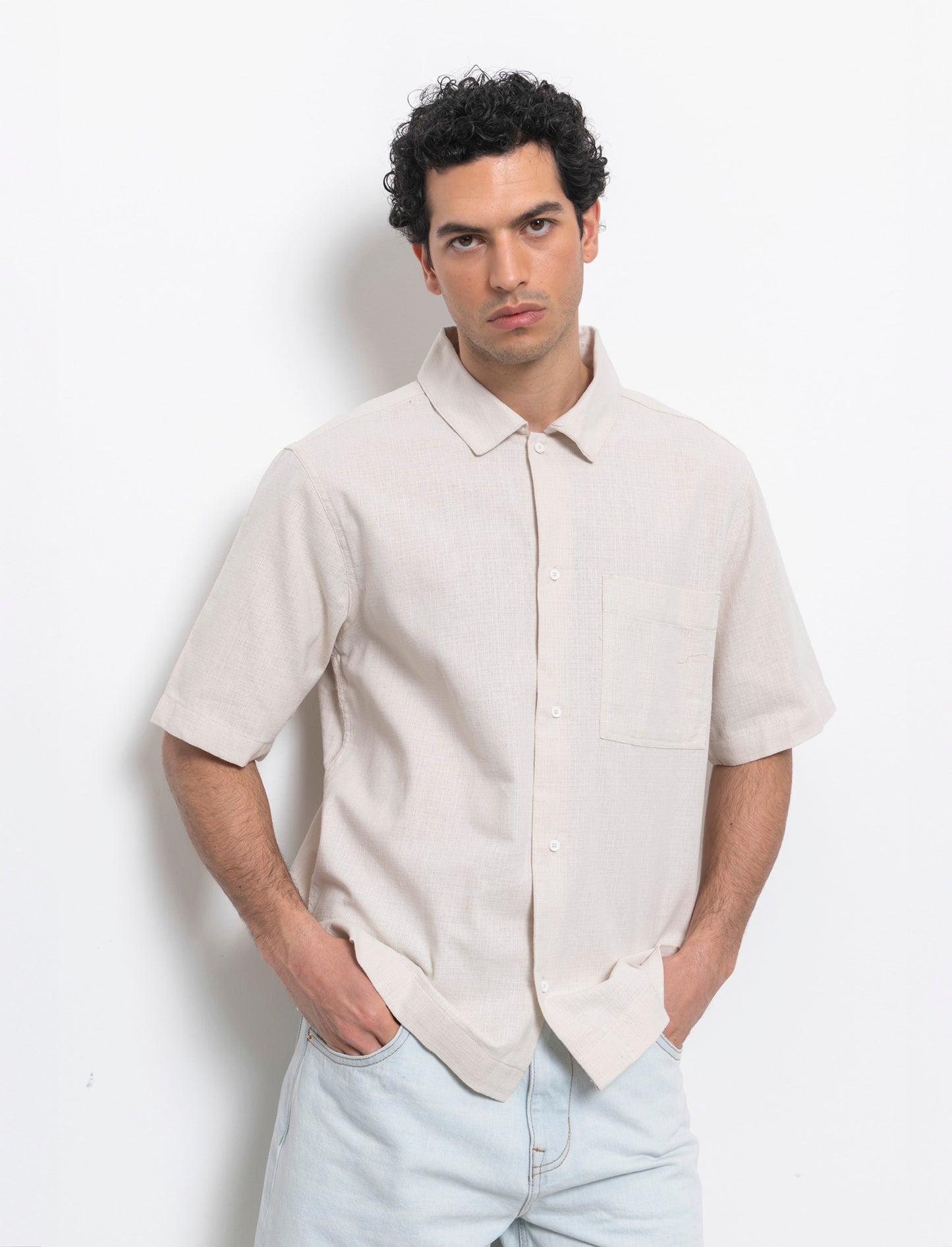 Camicia in tessuto armaturato da uomo - Beige ecru