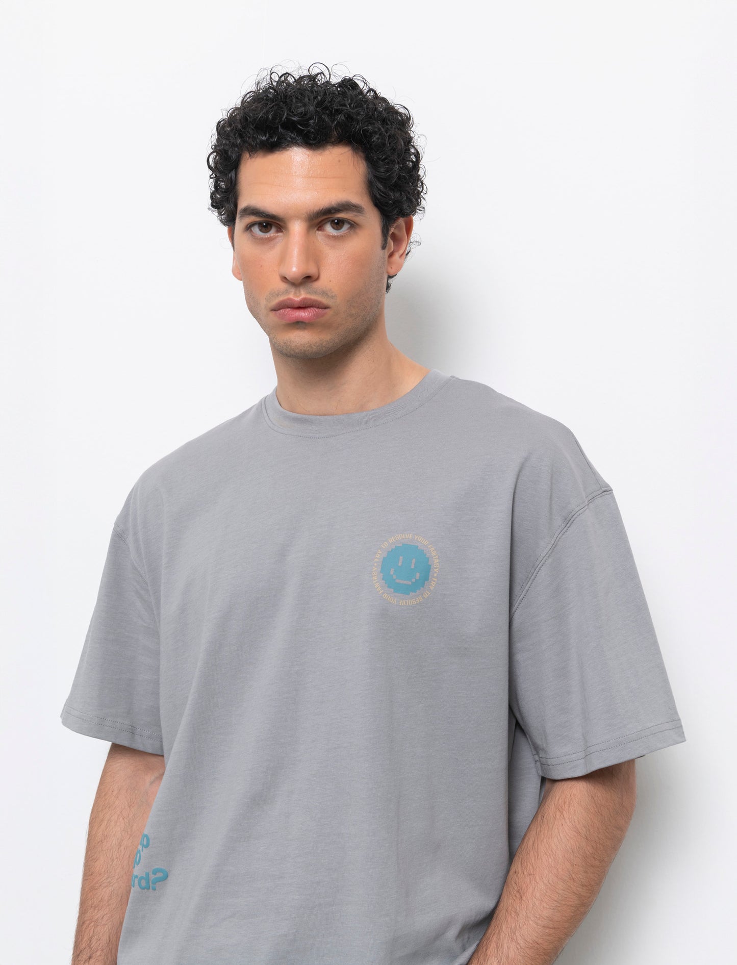 T-shirt boxy fit in cotone con stampe da uomo - Grigio
