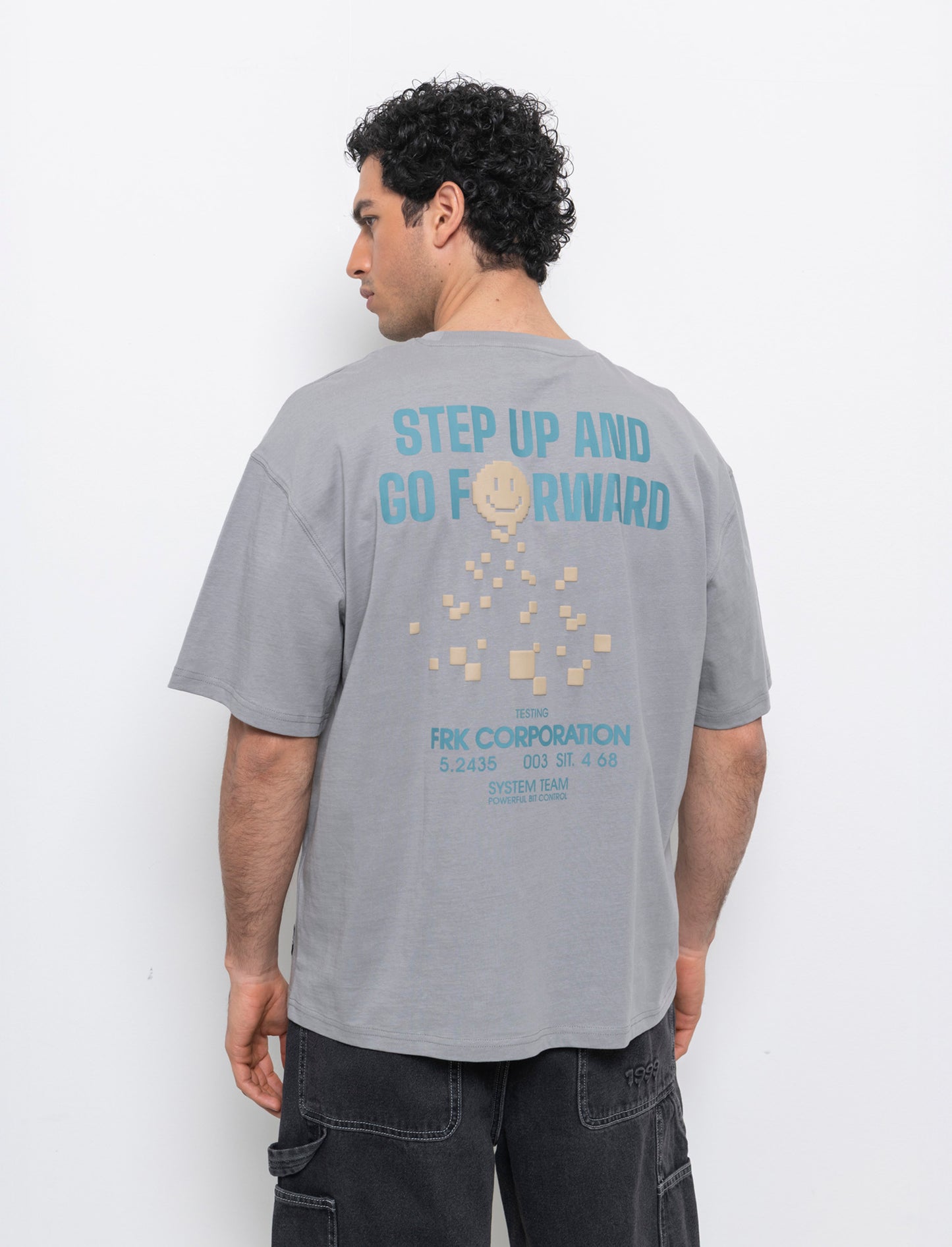 T-shirt boxy fit in cotone con stampe da uomo - Grigio